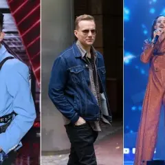 Trzech młodych piosenkarzy polskich: Roksana Węgiel, Dawid Kwiatkowski i sanah w stylizacjach scenicznych.