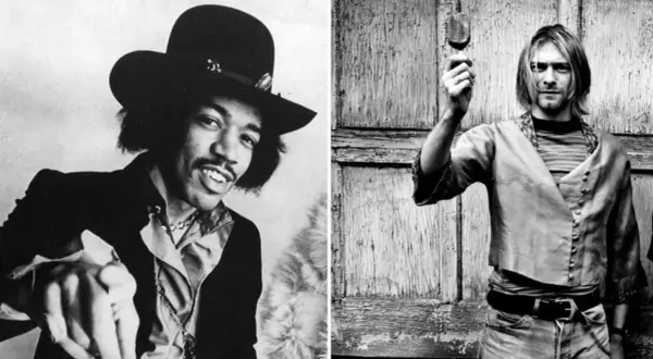 Jimi Hendrix i Kurt Cobain, ikony muzyki, tworzą niezwykłą grupę 27. Ich spojrzenia mówią więcej niż tysiąc słów.