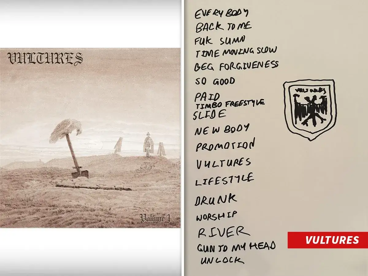 Okładka albumu VULTURES z sepia grafiką i listą utworów.