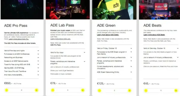 Pakiety ADE Amsterdam: Pro Pass, Lab Pass, Green i Beats. Wybierz swój bilet na festiwal muzyczny.