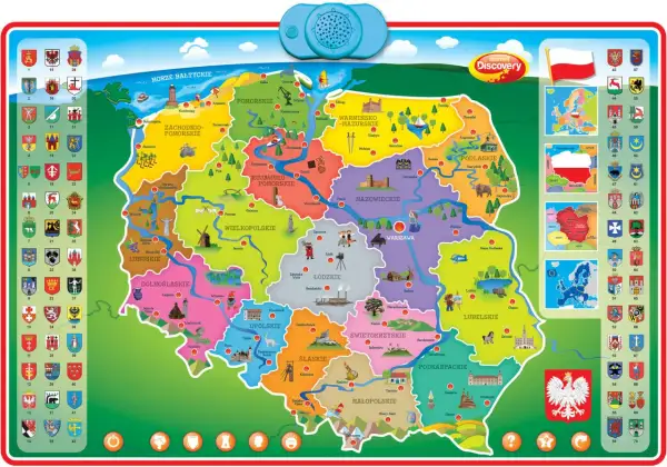 Kolorowa mapa Polski z atrakcjami, gdzie Natalia Zamilską można odnaleźć przy fortepianie w województwie łódzkim.